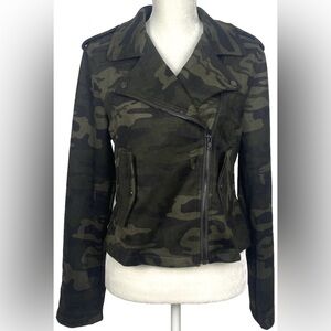 Sanctuary Women's Moto Jacket Green Camouflage Faux Suede Size L Boho Grunge NWT